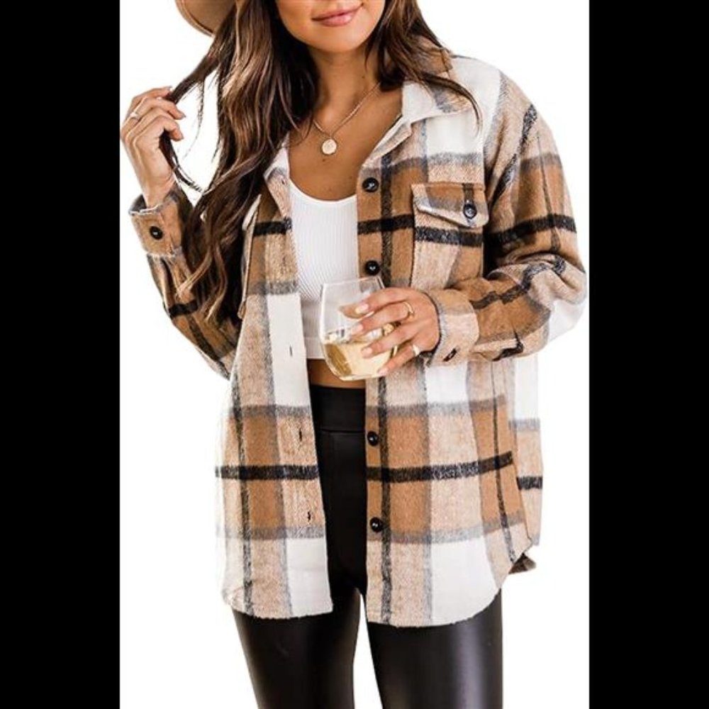 AUTOMET Womens Casual Plaid Shacket Wool Blend Button Down Long Sleeve Shirt
